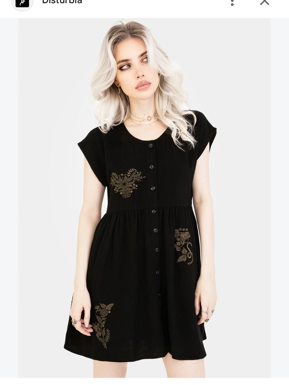 Disturbia Black Mini Dress with Gold Embroidered Motifs